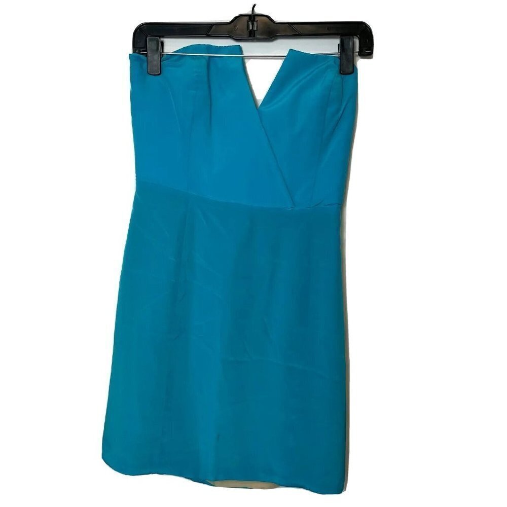 Naven Womens Bombshell Strapless‎ Cocktail Silk Mini Dress Blue M V-Neck Y2k Zip